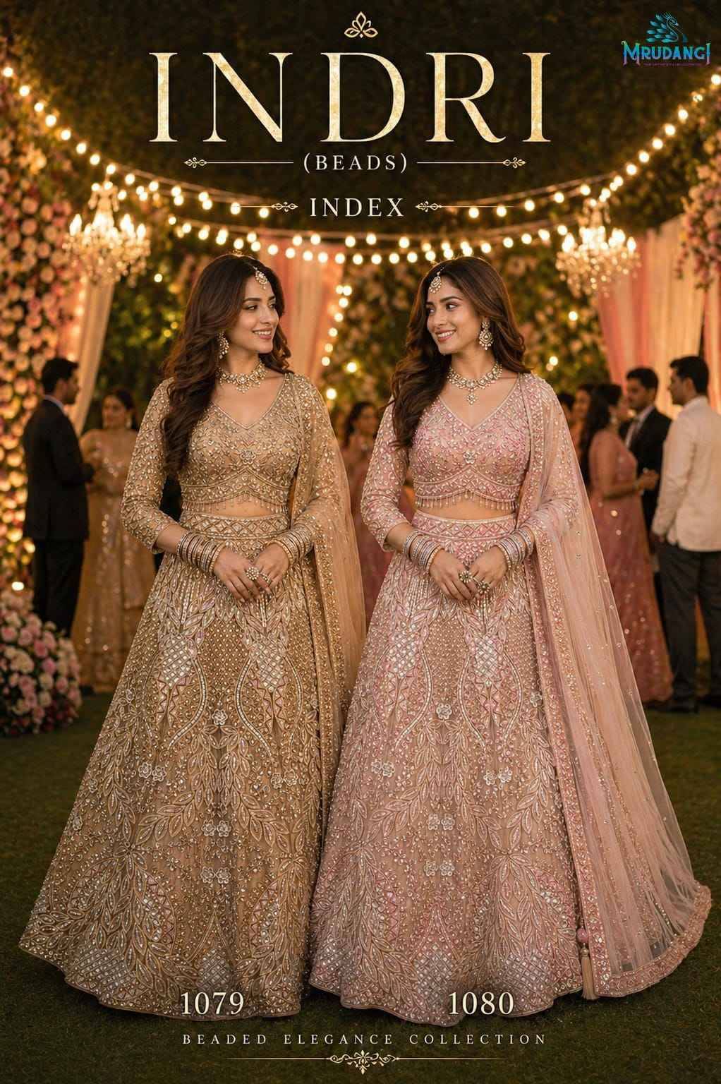 INDRI By MRUDANGI 1079 By 1080 Series Indian Traditional Wear Bridal Collection Beautiful Stylish Fancy Colorful Bridal Wear & Occasional Wear Fancy Lehengas At Wholesale Price